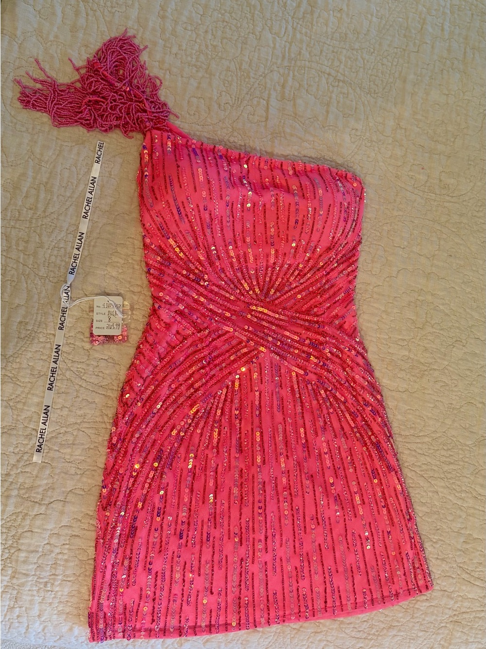 Rachel Allan Hot Pink One-Shoulder Sequin Mini Dress